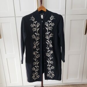 Jones New York Coat Black Merino Wool Long Jacket